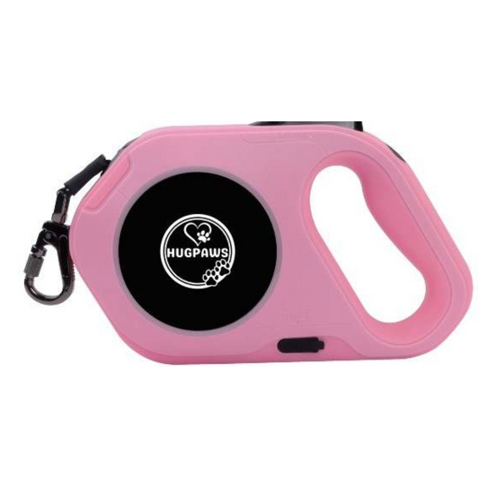 Hug Paws 5mtr LED Torch and Coloured Sidelights Retractable Leash Lead with USB-C Charge  (Pink)