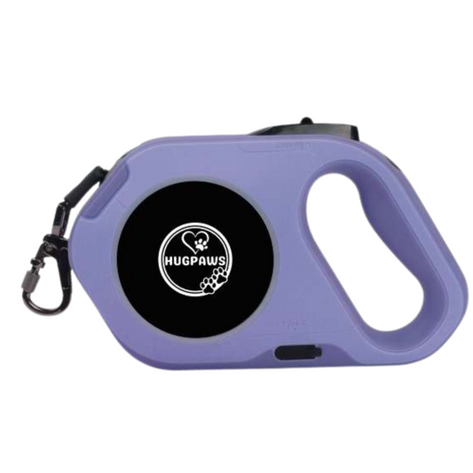 Hug Paws 5mtr LED Torch and Coloured Sidelights Retractable Leash Lead with USB-C Charge (Violet)